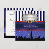 NYC Skyline Sil Blue Sky2 Blue Wht Streep Sweet 16 Kaart (Voorkant / Achterkant)