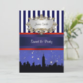 NYC Skyline SIL Blue Sky2 Blue Wht Strp Sweet 16 V Kaart (Staand voorkant)