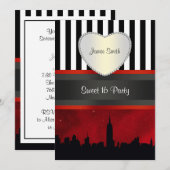 NYC Skyline Sil Red Sky Blk Wh Stripe P Sweet 16 V Kaart (Voorkant / Achterkant)
