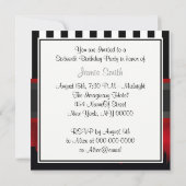 NYC Skyline Sil Red Sky Blk Wht Stripe Sweet 16 Kaart (Achterkant)