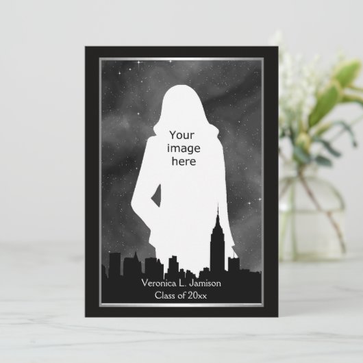 NYC Skyline Silh BW ESB Chrys #2 Foto Afstuderen Kaart (Staand voorkant)