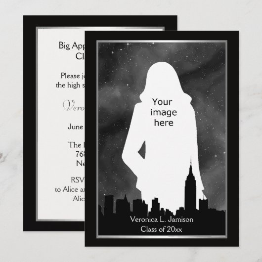 NYC Skyline Silh BW ESB Chrys #2 Foto Afstuderen Kaart (Voorkant / Achterkant)