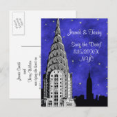 NYC Skyline Silhouet Blauw Sterrenbeeld Sla de dat Aankondigingskaart (Voorkant / Achterkant)