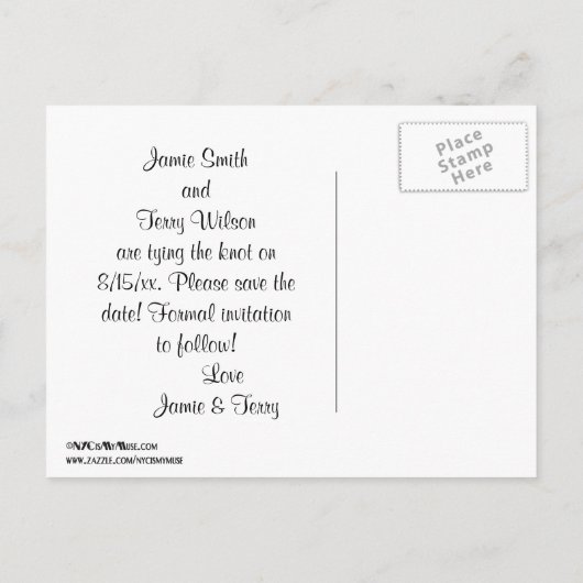 NYC Skyline Silhouet Blauw Sterrenbeeld Sla de dat Aankondigingskaart (Achterkant)