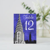 NYC Skyline Silhouet Blauw Sterrentafel Nummer Briefkaart (Staand voorkant)
