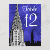 NYC Skyline Silhouet Blauw Sterrentafel Nummer Briefkaart (Voorkant)