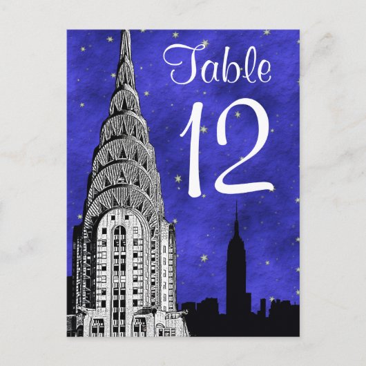 NYC Skyline Silhouet Blauw Sterrentafel Nummer Briefkaart (Voorkant)