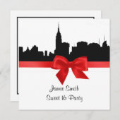 NYC Skyline Silhouet BW Rood Zoet 16 SQ Kaart (Voorkant / Achterkant)