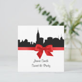 NYC Skyline Silhouet BW Rood Zoet 16 SQ Kaart (Staand voorkant)