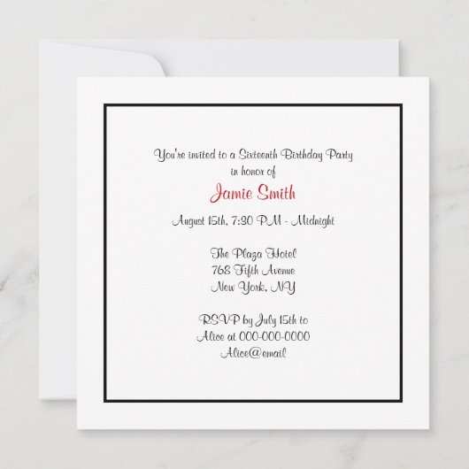 NYC Skyline Silhouet BW Rood Zoet 16 SQ Kaart (Achterkant)