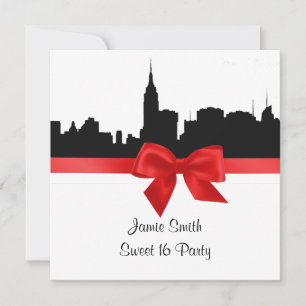 NYC Skyline Silhouet BW Rood Zoet 16 SQ Kaart