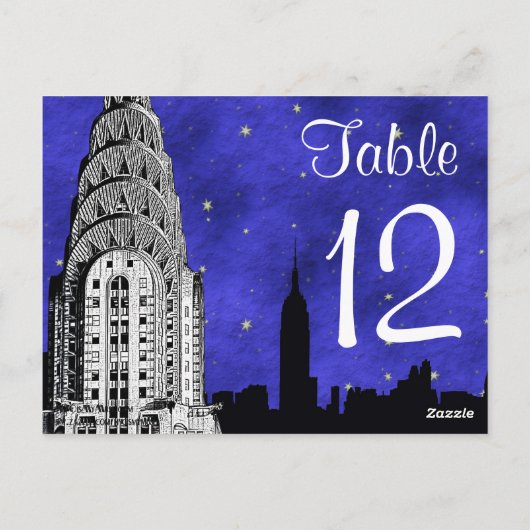 NYC Skyline Silhouet Chry Blu Stry Tafelnummer (Achterkant)