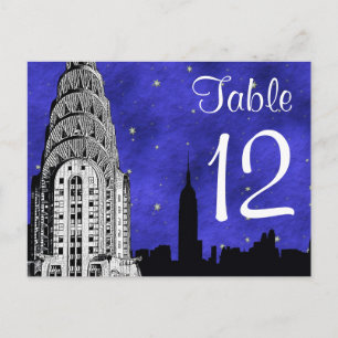 NYC Skyline Silhouet Chry Blu Stry Tafelnummer