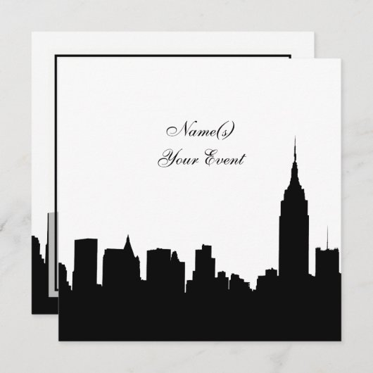 NYC Skyline Silhouet, ESB #1 BW SQ2 Party Invite Kaart (Voorkant / Achterkant)