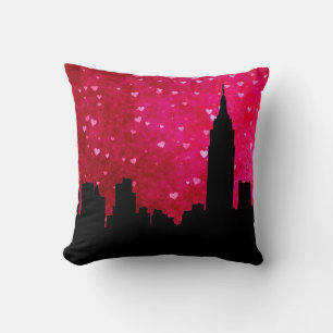NYC skyline silhouet, ESB #1 roze rood hart Kussen