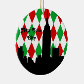 NYC Skyline Silhouet ESB Rode Groen Harlekijn Xmas Keramisch Ornament (Rechts)