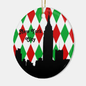 NYC Skyline Silhouet ESB Rode Groen Harlekijn Xmas Keramisch Ornament (Links)