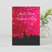 NYC Skyline Silhouet Hot Roze Rood HRT Sweet 16 V Kaart (Staand voorkant)
