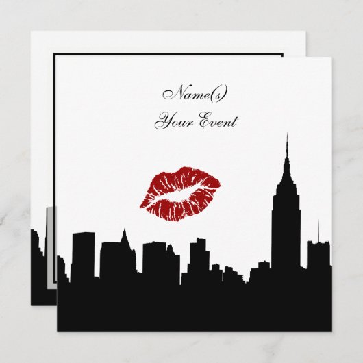 NYC Skyline Silhouet Kiss ESB #1 SQ Party Invite Kaart (Voorkant / Achterkant)