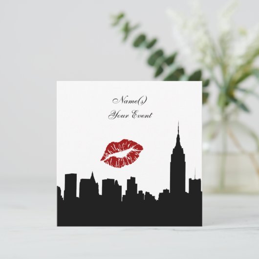 NYC Skyline Silhouet Kiss ESB #1 SQ Party Invite Kaart (Staand voorkant)