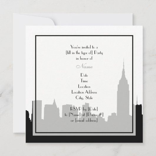 NYC Skyline Silhouet Kiss ESB #1 SQ Party Invite Kaart (Achterkant)