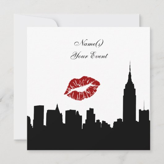 NYC Skyline Silhouet Kiss ESB #1 SQ Party Invite Kaart (Voorkant)