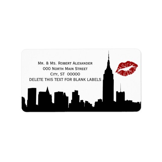 NYC Skyline Silhouet, Kiss ESB #1H BW ADDR Label (Voorkant)