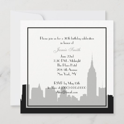 NYC skyline silhouet, kus ESB #1 BW verjaardag SQ Kaart (Achterkant)