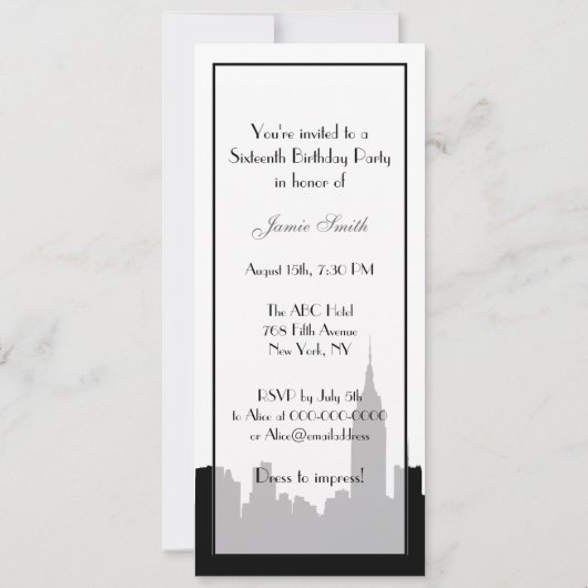 NYC skyline silhouet, kus ESB #1 BW zoet 16 VV Kaart (Achterkant)