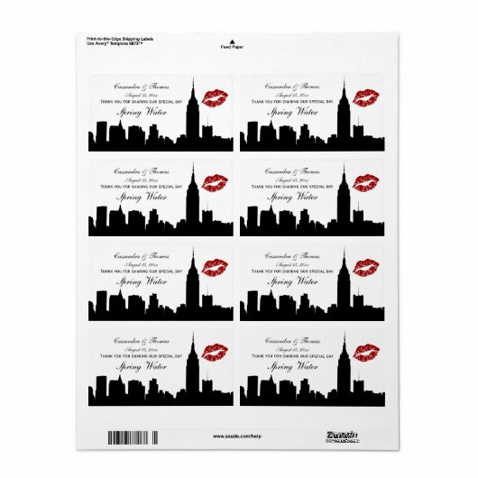 NYC skyline silhouet, kus ESB #1H BW water Bott Etiket (Full Sheet)