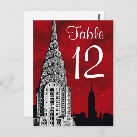 NYC Skyline Silhouet Rood Sterrentafelnummer Briefkaart (Voorkant / Achterkant)