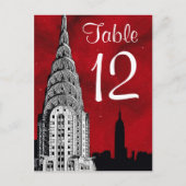 NYC Skyline Silhouet Rood Sterrentafelnummer Briefkaart (Voorkant)