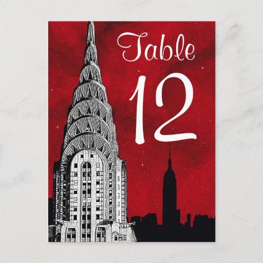 NYC Skyline Silhouet Rood Sterrentafelnummer Briefkaart (Voorkant)