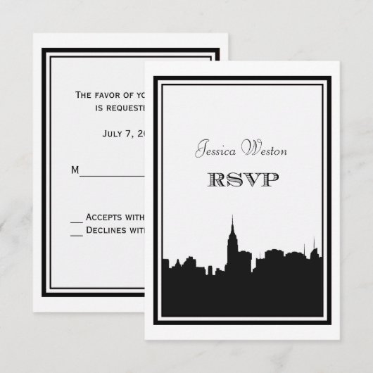 NYC Skyline Silhouette #2 DIY RSVP (Voorkant / Achterkant)