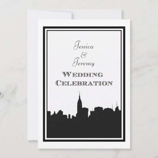 NYC Skyline Silhouette #2 DIY Wedding Invite Kaart (Voorkant)