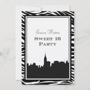 NYC Skyline Silhouette #2 Zebra Sweet 16 Kaart
