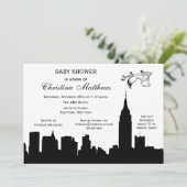 NYC Skyline Silhouette Baby shower Ooievaar Kaart (Staand voorkant)