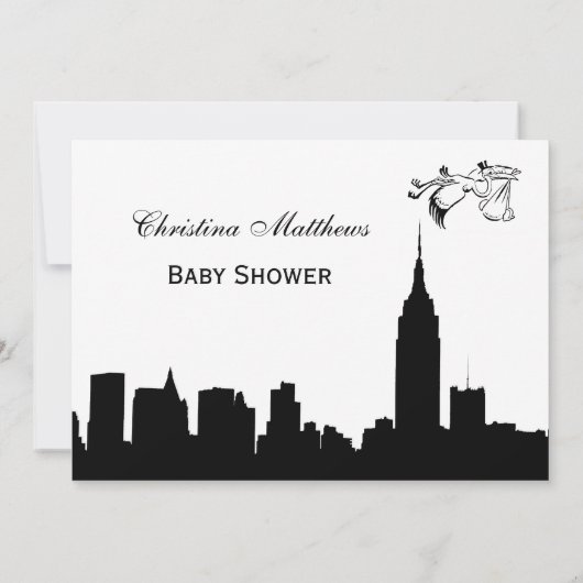 NYC Skyline Silhouette Baby shower Ooievaar Kaart (Achterkant)