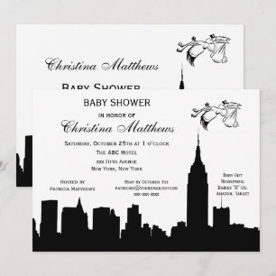 NYC Skyline Silhouette Baby shower Ooievaar Kaart