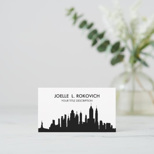 NYC Skyline Silhouette Black & White Generic Visitekaartje (Staand voorkant)