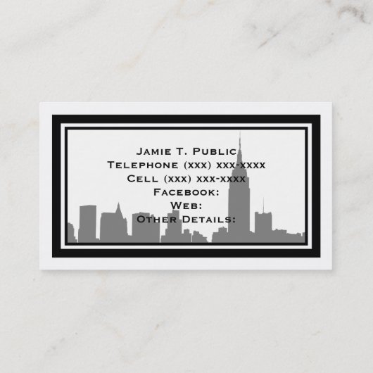 NYC Skyline Silhouette, Empire State Bldg #1 Visitekaartje (Achterkant)