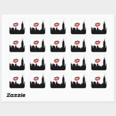 NYC Skyline Silhouette, ESB #1 Red Lipstick Kiss Vierkante Sticker (Vel)