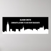 NYC Skyline Silhouette Graduation Party Banner Whi Poster (Voorkant)