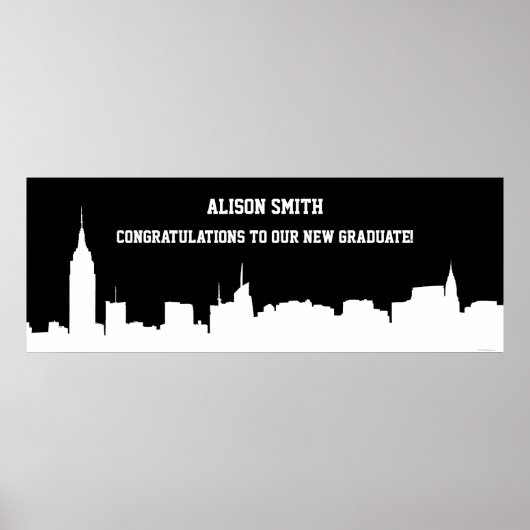 NYC Skyline Silhouette Graduation Party Banner Whi Poster (Voorkant)