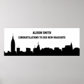 NYC Skyline Silhouette Graduette Party Banner Poster (Voorkant)