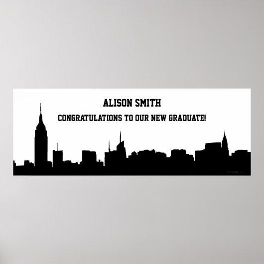 NYC Skyline Silhouette Graduette Party Banner Poster (Voorkant)