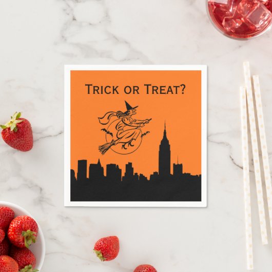 NYC Skyline Silhouette Halloween Flying Witch Servetten (Insitu)