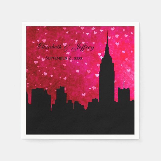 NYC Skyline Silhouette Hot Pink Red Heart Servet (Voorkant)