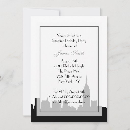 NYC Skyline Silhouette, Kiss ESB #1 BW Sweet 16 V Kaart (Achterkant)