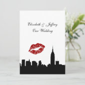 NYC Skyline Silhouette, Kiss ESB #1 BW Wedding V Kaart (Staand voorkant)